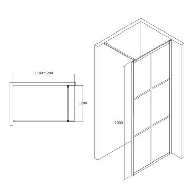 VOLLE Душевая стенка walk-in 1200x2000 мм Malla Negra (18-08-120black set)